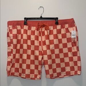 MAD Engine Men’s Coral Checkered Swim Trunks